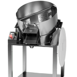 Greenbroz M1 automatic dry bud trimming machine with a stainless steel drum, control panel, and collection chute.