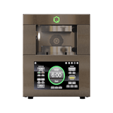 Nugsmasher IQ 4-ton electric rosin press with brushed metal finish, glowing IQ logo, and digital touchscreen controls.