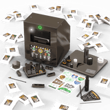 Nugsmasher IQ 4-ton electric rosin press master bundle, surrounded by extraction bags, Dab tools, and stickers.