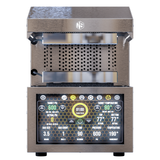 Brushed stainless steel Nugsmasher IQ Pro 20-ton electric rosin press with interactive digital display.