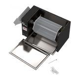 Industrial NS Sifter machine featuring a rotating mesh drum, input chute, and pull-out collection trays.