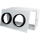 White metal rectangular HVAC intake duct kit with two large black circular ports.