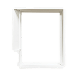 White exhaust duct kit frame, mostly rectangular with an extended L-shaped section on the lower left.