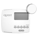 White Quest DEH-3000R digital climate controller with blank screen, ON/OFF, VENT, FAN, CLOCK, PROGRAM, and RH buttons.