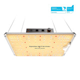 Illuminated Spider Farmer 301H EVO dimmable full spectrum LED grow light with Samsung Horticulture LEDs.