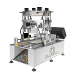 Automated pre-roll closing module, the Atomic Closer 2.0, with a metallic industrial design.