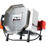 CenturionPro HP Mini Bucker hemp debudder machine in stainless steel with orange and red motors on white background.