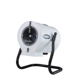 White Futurola Super Mini plant shredder sifter machine on a black stand, with a transparent front window and internal mesh.