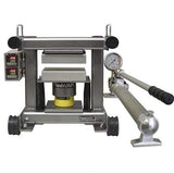 FlashVAPE RosinTech Rollie 20-ton rosin press, silver, with heated plates (200), and a 10000 PSI hand pump & gauge.