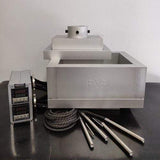 Silver FV-RosinTech 7x9 heated brick pollen press mold with FlashVAPE digital controller and heating elements.