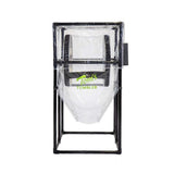 Tom's Tumbler dry bud trimmer machine with black frame, clear plastic cover, and mesh drum.