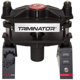 Black TRIMINATOR TRP-25 Ton Rosin Press machine with red button, digital displays, and gear logo.