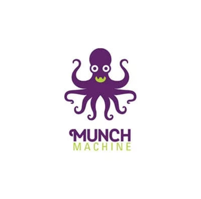 Munch Machine logo: smiling purple octopus with green mouth above purple "MUNCH" and green "MACHINE" text.