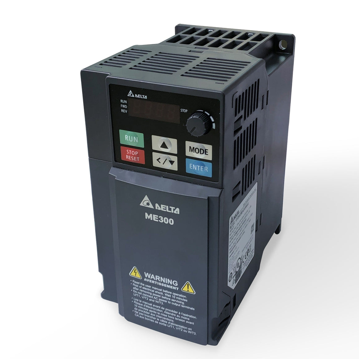 Delta ME300 variable frequency drive with control panel and vents.