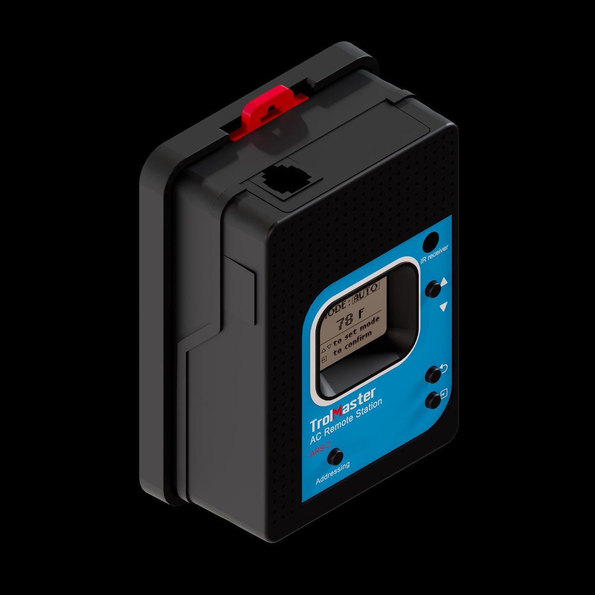 TrolMaster ARS-2 greenhouse control unit with IR receiver, digital display showing 78°F, and buttons.