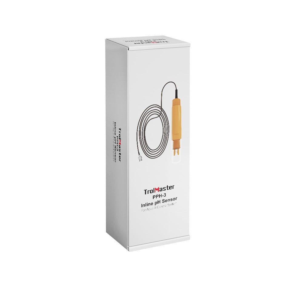 TrolMaster PPH-3 inline pH sensor box featuring a product image and labeling.