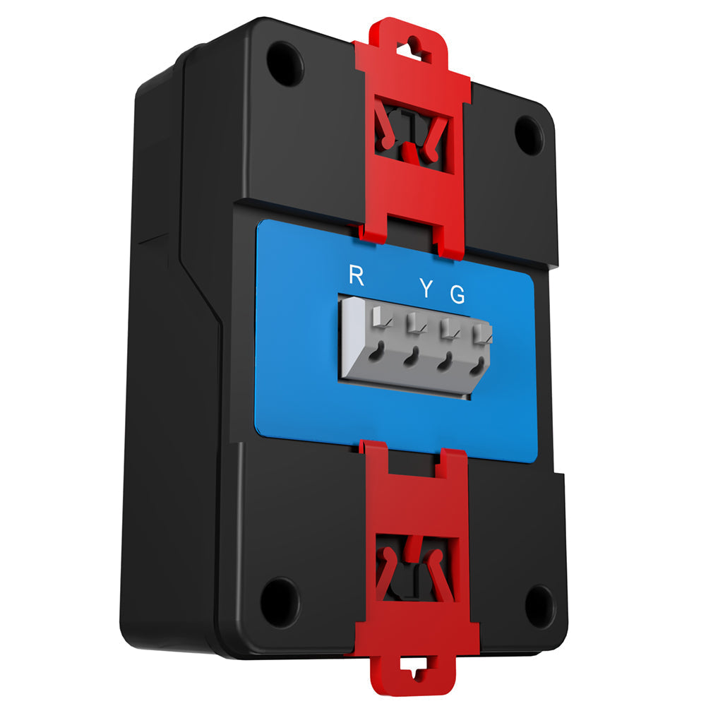 TrolMaster Hydro-X TS-1 Grow Tent Control: Black box with red clips, blue panel, and R Y G terminal block.