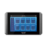 TrolMaster Aqua-X Pro displaying 8 reservoirs with PH, EC, and Temp readings on a touchscreen.