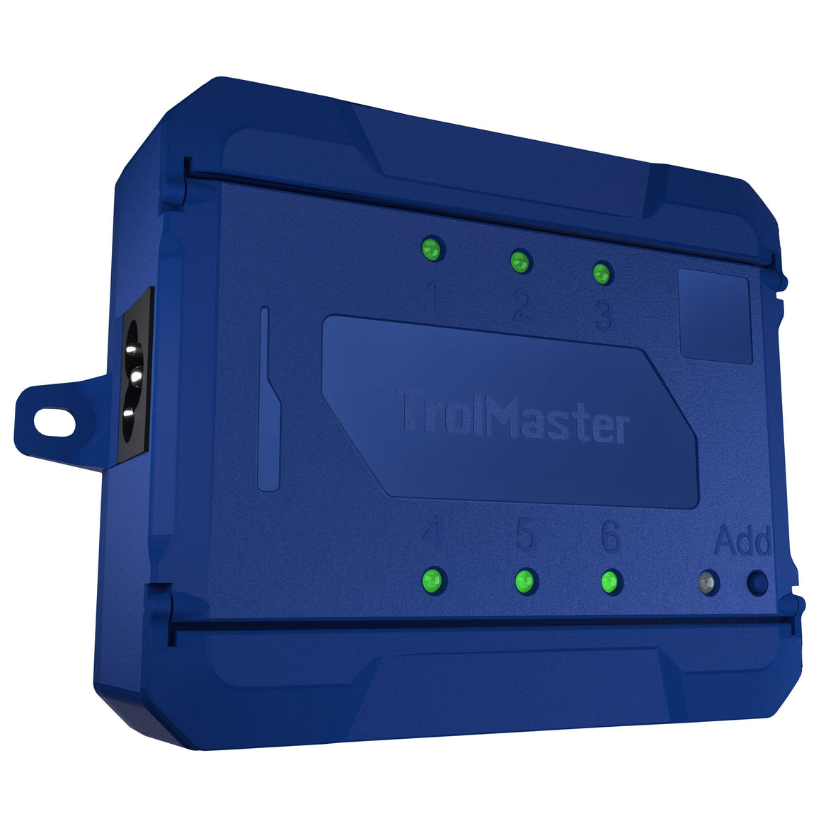 Blue "TrolMaster OA6-24" environmental control unit with 6 numbered green indicator lights and an "Add" button.