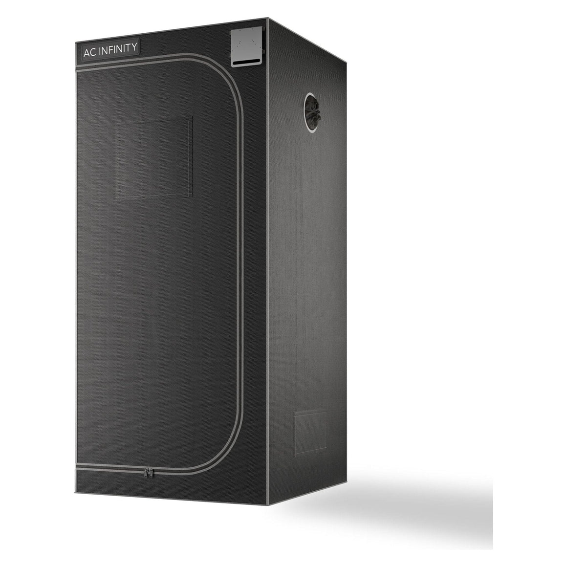AC Infinity grow tent with "AC INFINITY" logo, zipper closure, and ventilation ports.