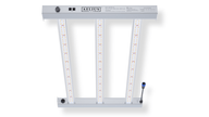 Aelius LED Matrix 320 Lite LED grow light with four white bars and red/yellow diodes, silver frame, dimmer knob, and blue connector.