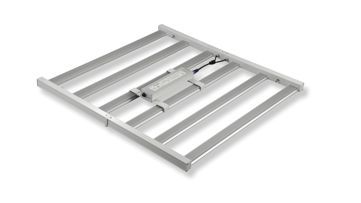 Full spectrum LED grow light with aluminum frame and driver.