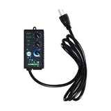 Black Aerobuddy power controller with timer and speed adjustment knobs, LED indicators, and US plug.