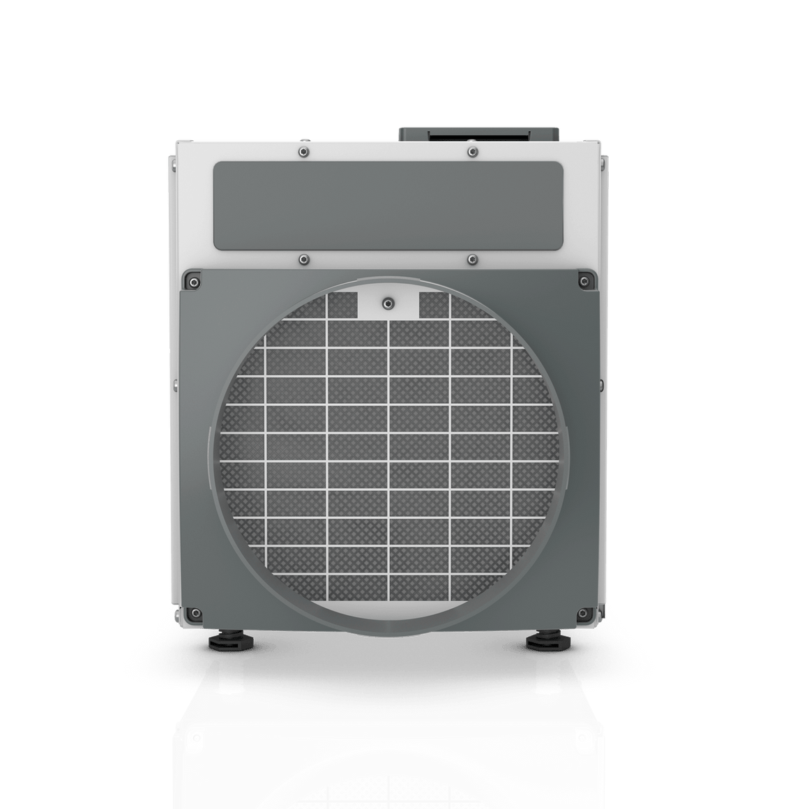 Anden A100 dehumidifier, a grey and white unit with a large circular front grill.