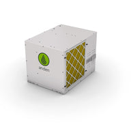 Anden A320V1 dehumidifier, a white industrial unit with a green Anden logo and a prominent yellow air filter.