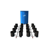 FlexiTank XL 16-pot hydroponic grow system with a blue reservoir and 16 black fabric pots.