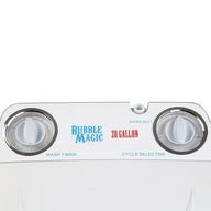 White Bubble Magic 20-gallon washing machine control panel with timers and cycle selector.