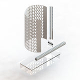 Exploded view of CenturionPro DBT Model 3 trimmer parts kit: perforated drum, blades, roller, clear collection tray, screws.