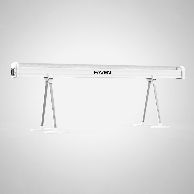 White Faven stage lighting bar with adjustable stands, on a light grey background.