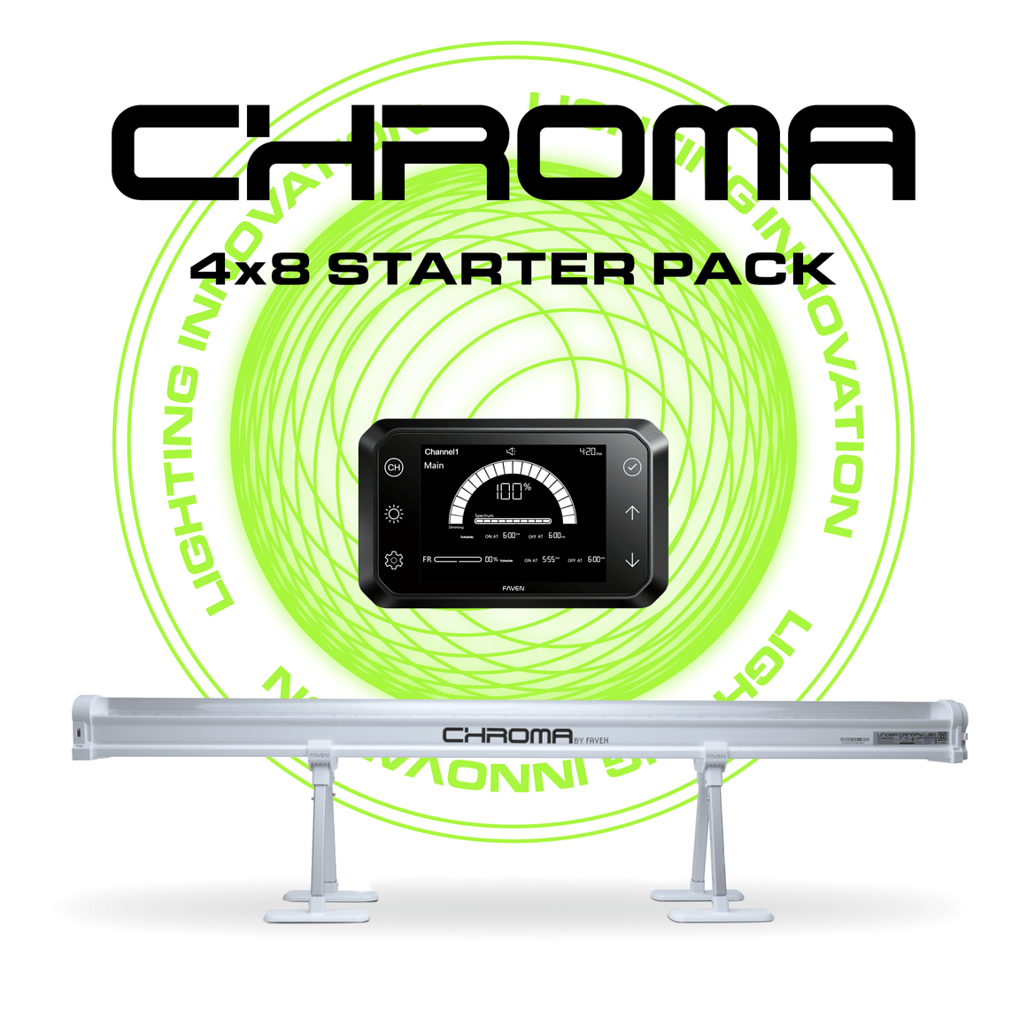 Chroma by Faven 4x8 starter pack, white LED under canopy light with black controller.