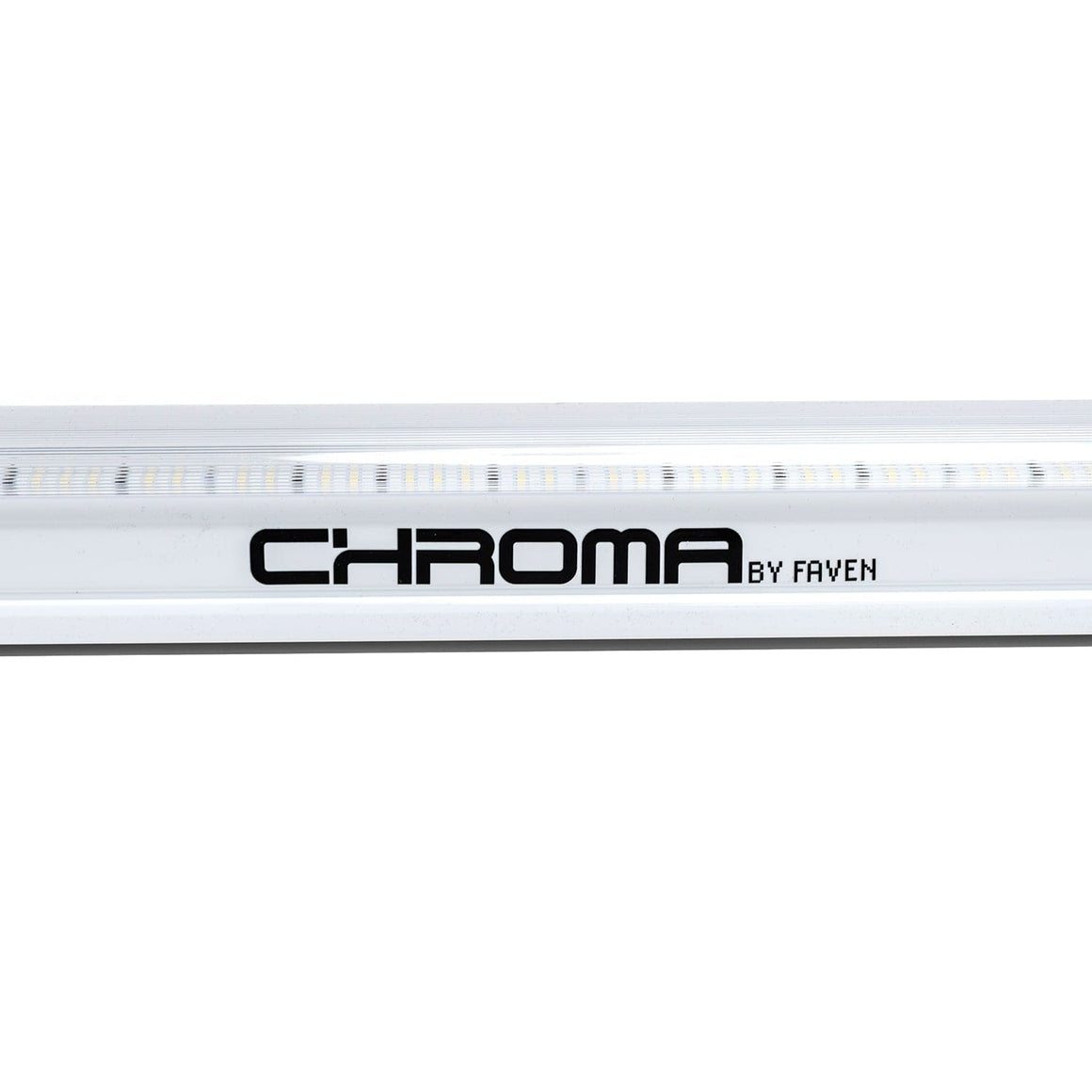 White LED light strip with "CHROMA BY FAVEN" logo on a white background.