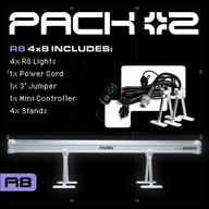 Faven R8 4x8 starter pack with lights, power cord, controller, and stands.