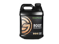 GreenPlanet Root Builder 10L jug with orange swirl design on black background.