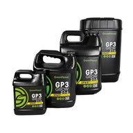 Green Planet GP3 Grow nutrients: four black jugs with green and yellow labels.