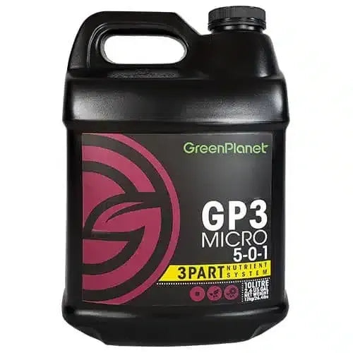 Black jug of GreenPlanet GP3 Micro 5-0-1 nutrient system
