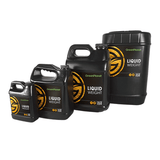 Black bottles of GreenPlanet Liquid Weight fertilizer with gold logo.