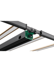 Black LED grow light with dimmer knob, dimport, input and output ports.