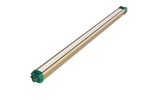 Long LED grow light bar with full spectrum lights and green end caps, on a green background.