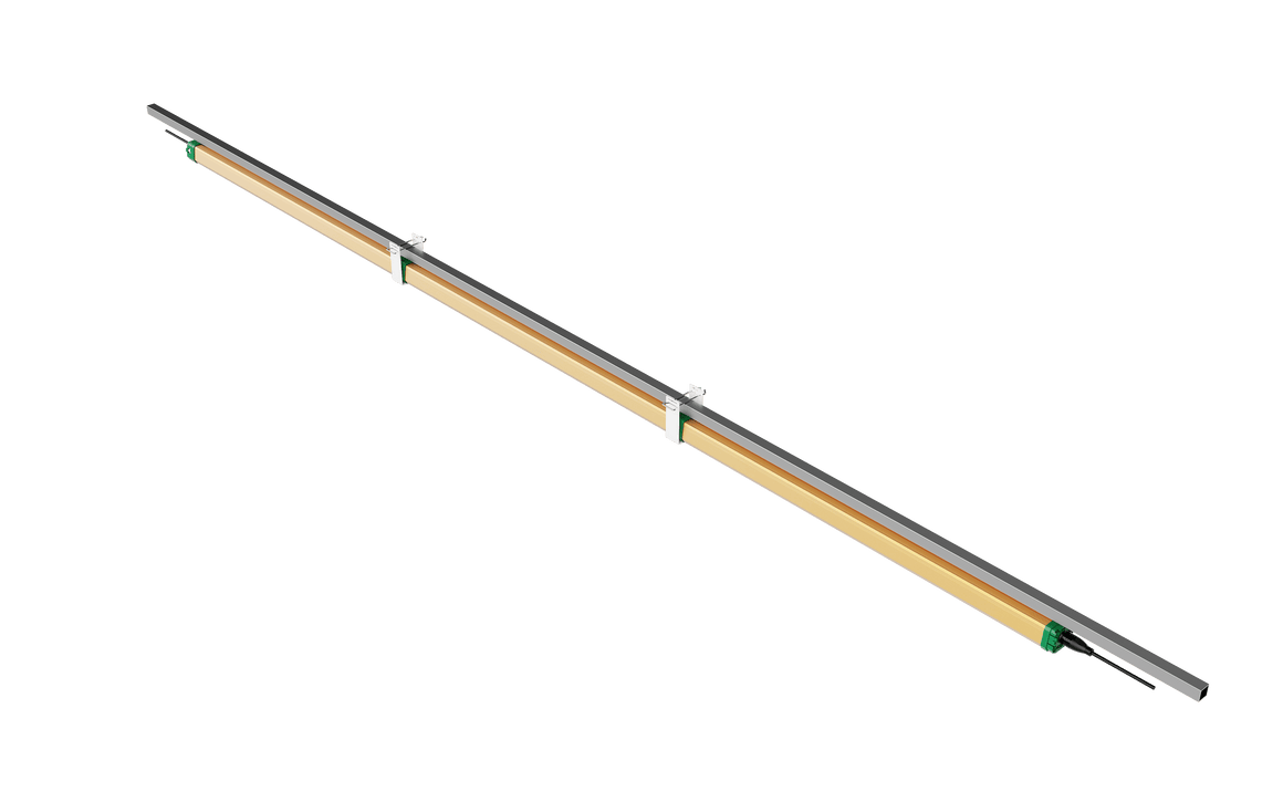 LED grow light with red-enhanced spectrum, sleek design, and multiple mounting brackets on a green background.