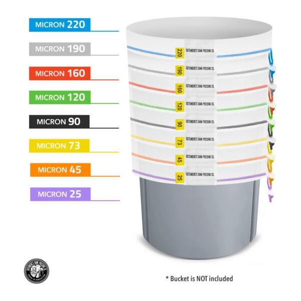Gutenberg's Dank Pressing Co. 20-gallon bubble bag set with 8 mesh sizes, from 220 to 25 microns.
