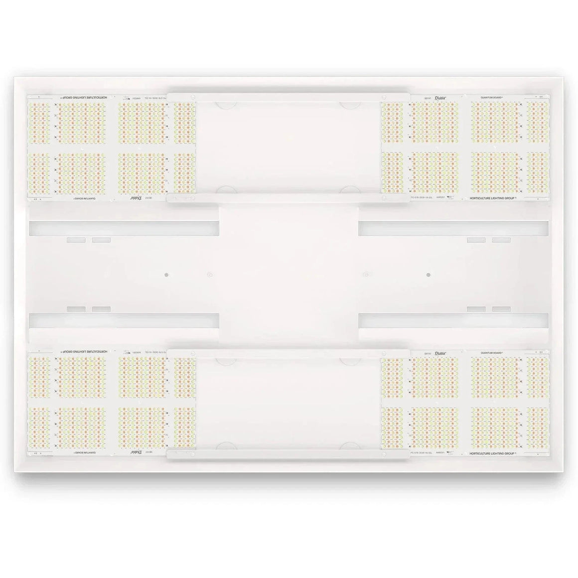 White HLG 750 Diablo LED grow light, a rectangular fixture with multiple panels of yellow and red full-spectrum LEDs.