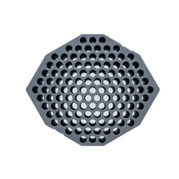 Grey hexagonal tray with 91 circular indentations for cones.