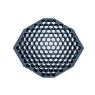 Dark grey hexagonal tray with many circular openings, for King Kone 12mm inserts.