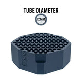 Dark gray 12mm tube holder with 12mm text and honeycomb pattern on top.