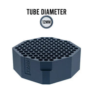 Dark gray 12mm tube holder with 12mm text and honeycomb pattern on top.