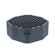Dark gray hexagonal tray with 100 individual circular slots for 14mm items.